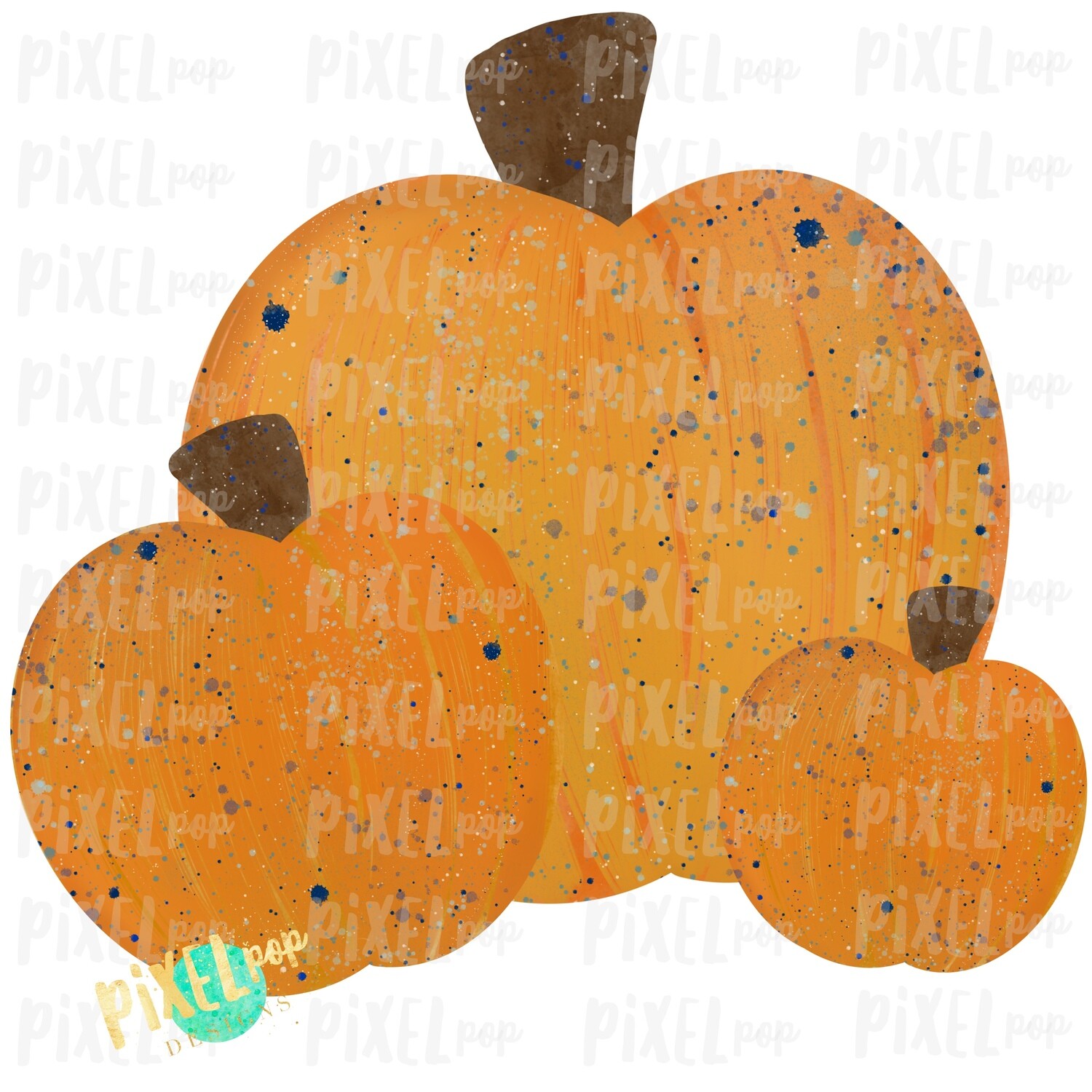 Pumpkin Trio Watercolor with Blue Accents Sublimation Design | Hand Drawn Art | Sublimation PNG | Digital Download | Printable Artwork | Art