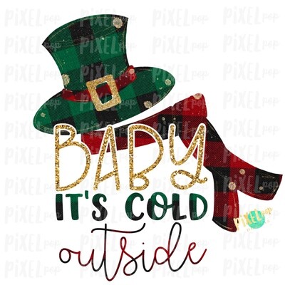Baby It's Cold Outside Plaids Gold Glitter Snowman Sublimation PNG | Hand Drawn Art Sublimation PNG | Digital Download | Printable Artwork | Art