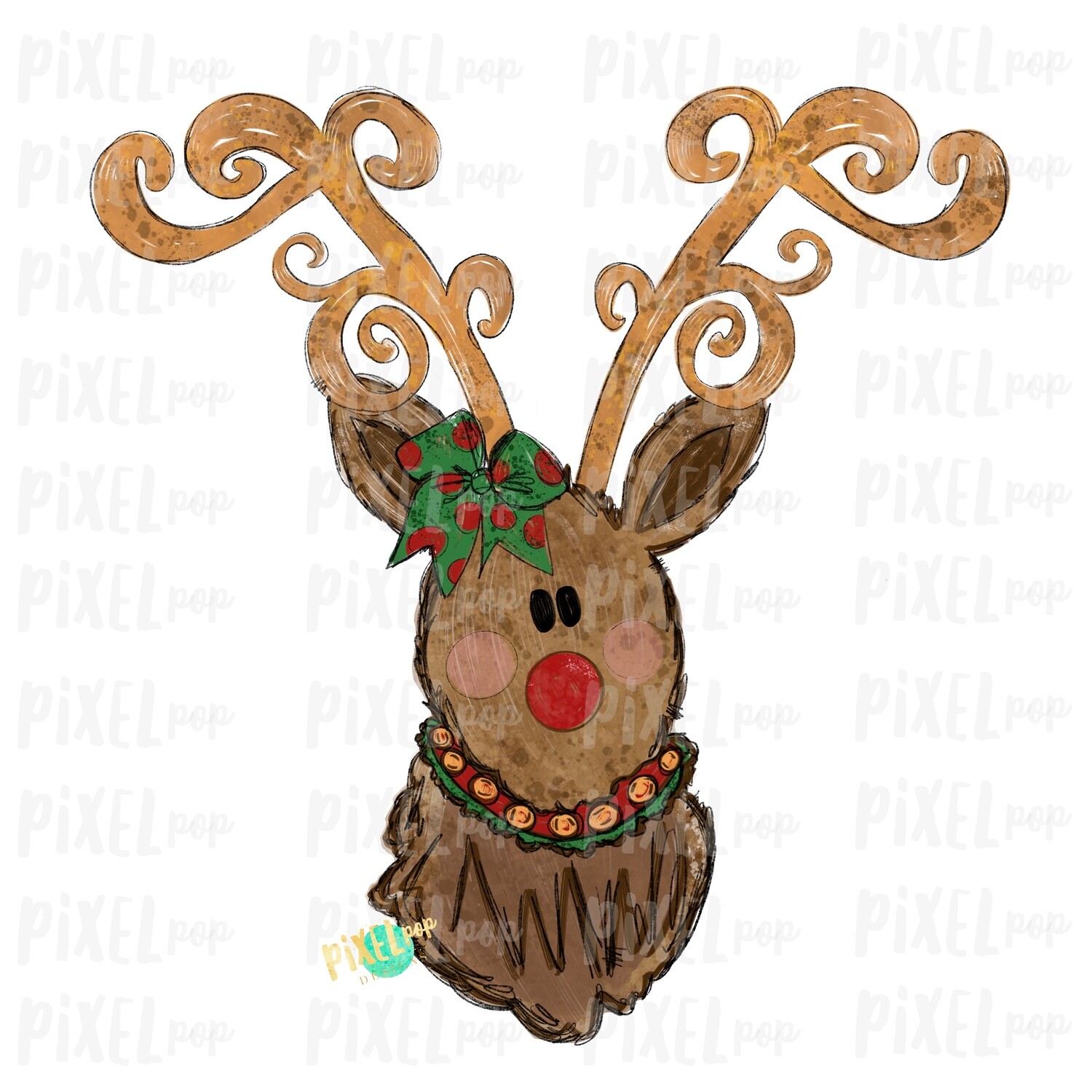 Reindeer Christmas Decorative Antlers with Bow (GIRL) Sublimation PNG | Reindeer Art | Digital Download | Printable Artwork | Clip Art