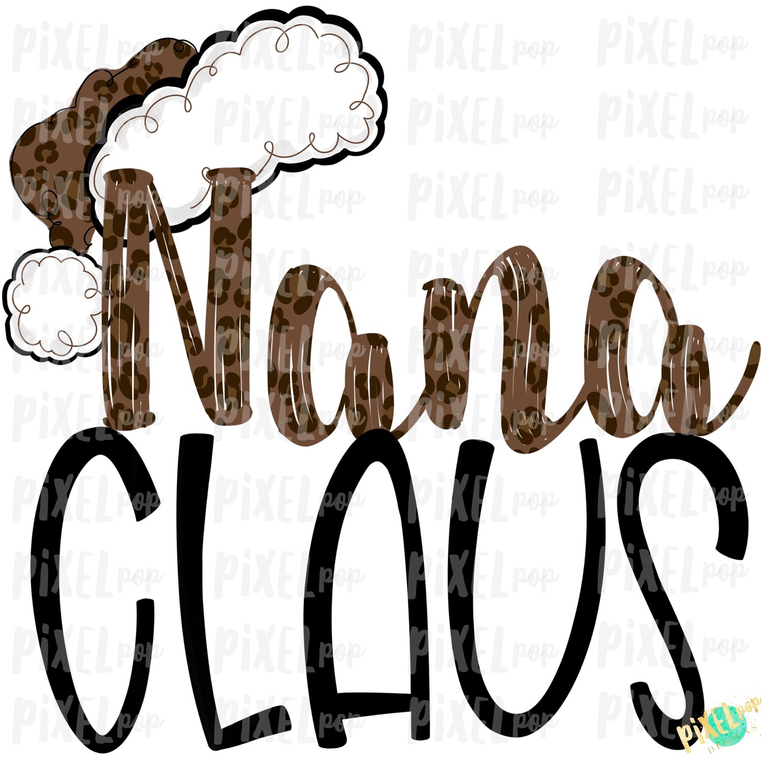 Nana Claus Leopard Santa Digital Watercolor Sublimation PNG | Drawn Design | Sublimation PNG | Digital Download | Printable Artwork | Art