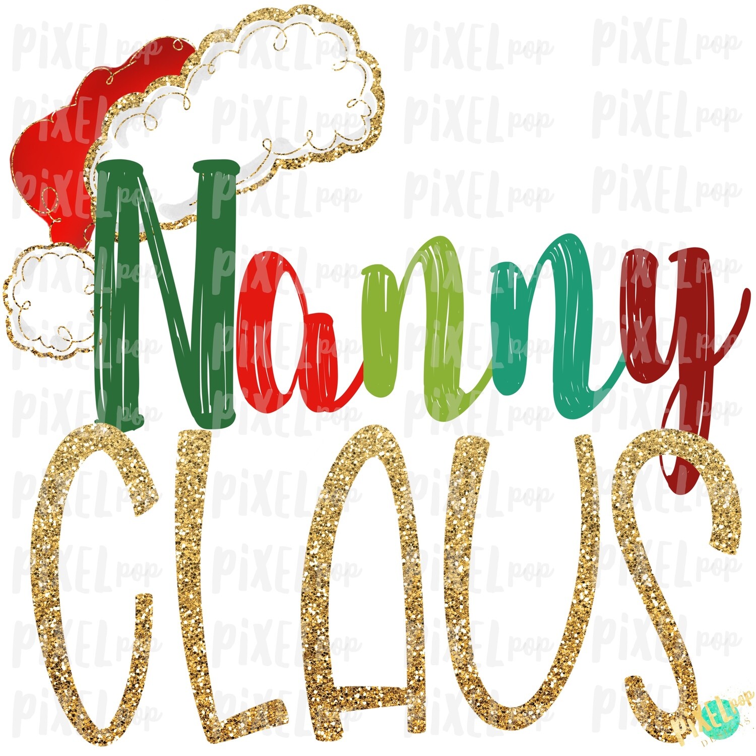 Nanny Claus Santa Hat Digital Watercolor Sublimation PNG Art | Drawn Design | Sublimation PNG | Digital Download | Printable Artwork | Art