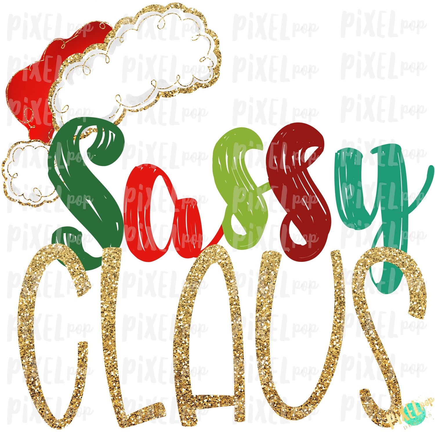 Sassy Claus Santa Hat Digital Watercolor Sublimation PNG Art | Drawn Design | Sublimation PNG | Digital Download | Printable Artwork | Art