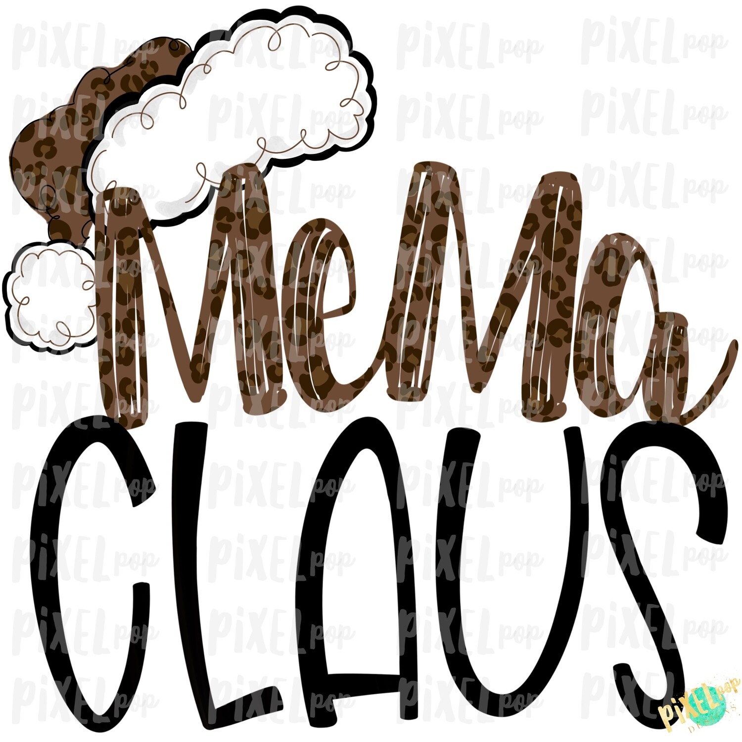 Mema Claus Leopard Santa Digital Watercolor Sublimation PNG | Drawn Design | Sublimation PNG | Digital Download | Printable Artwork | Art