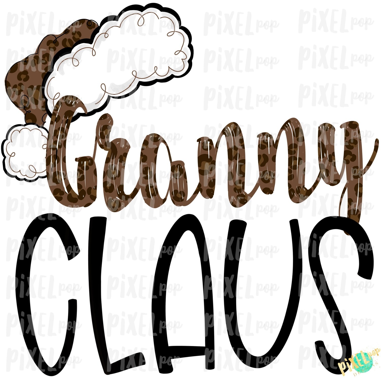 Granny Claus Leopard Santa Digital Watercolor Sublimation PNG | Drawn Design | Sublimation PNG | Digital Download | Printable Artwork | Art