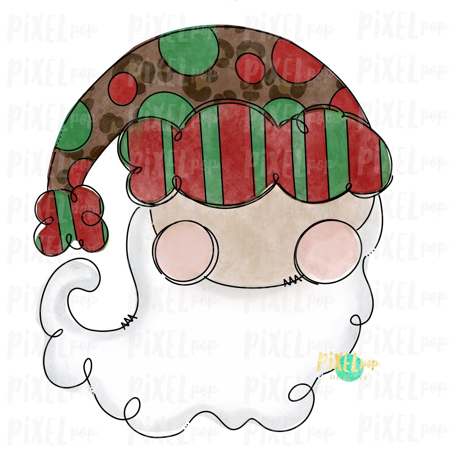 Leopard Print Whimsical Santa Claus Painted Digital Watercolor Sublimation PNG | Drawn Design | Clip Art PNG | Digital Download | Printable Artwork | Art
