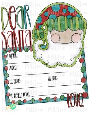 Santa Wishlist Needs Wants | Hand Painted Digital Watercolor Sublimation PNG | Clip Art | Digital Download | Printable Artwork | Santa Art