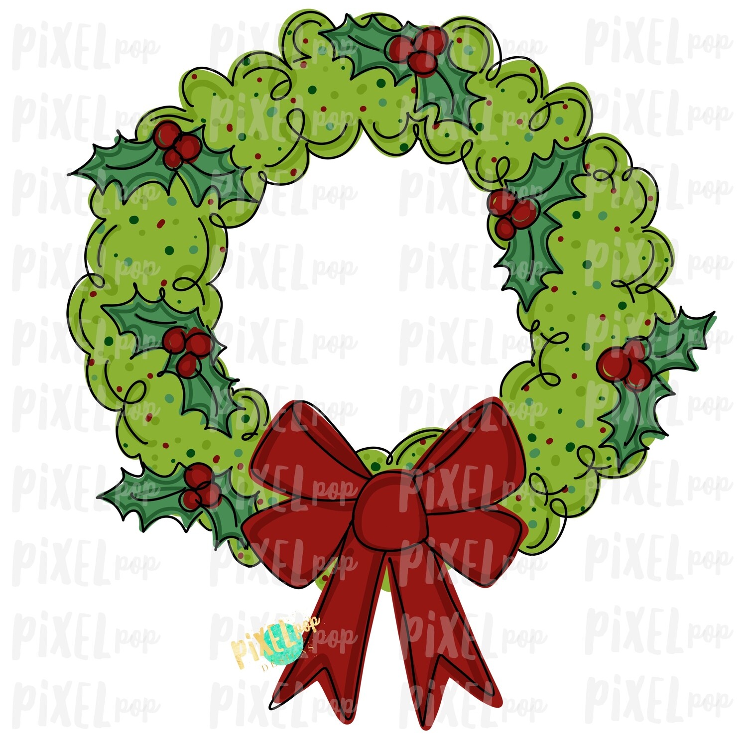 Whimsical Christmas Holly Wreath Sublimation PNG | Hand Drawn Art Sublimation PNG | Digital Download | Printable Artwork | Art