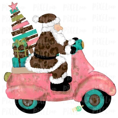 Moped Santa Leopard Sublimation PNG | Hand Drawn Art Sublimation PNG | Digital Download | Printable Artwork | Art