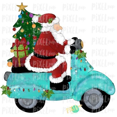 Moped Santa Traditional Sublimation PNG | Hand Drawn Art Sublimation PNG | Digital Download | Printable Artwork | Art