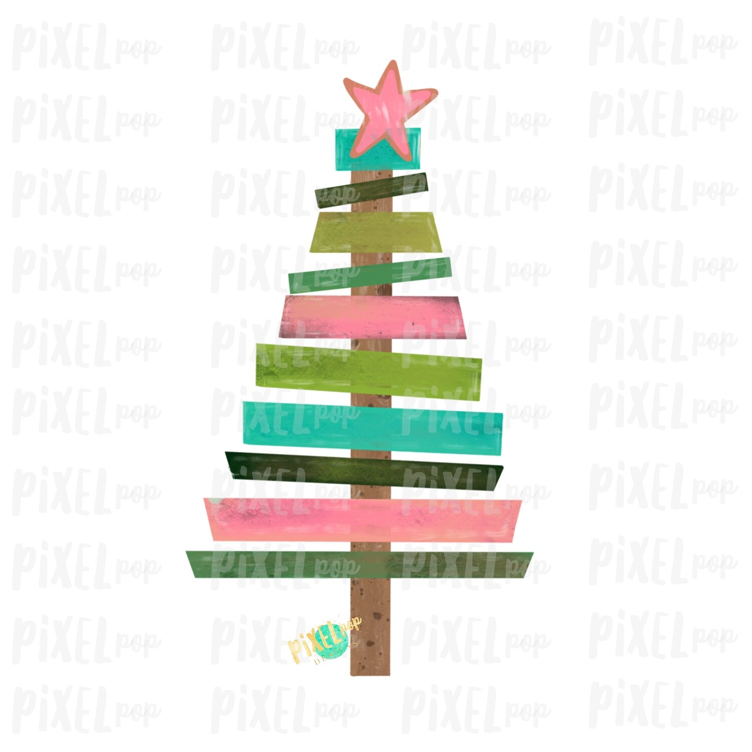 Wood Pallet Christmas Tree Pink and Turquoise PNG | Hand Drawn Art Sublimation PNG | Digital Download | Printable Artwork | Art