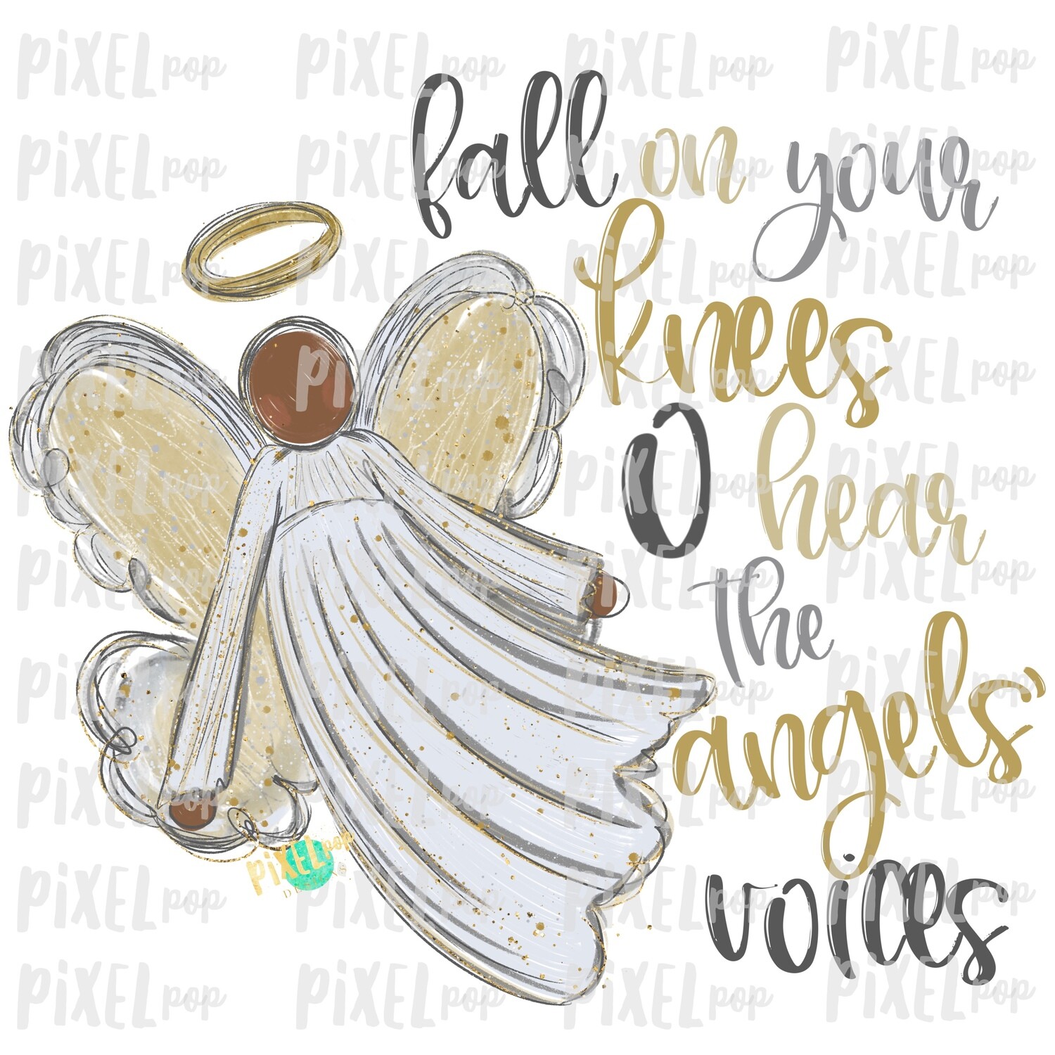 Dark Skin Angel Fall on Your Knees Digital Art Sublimation PNG | Ornament Design | Hand Painted | Digital Download | Printable | Christmas