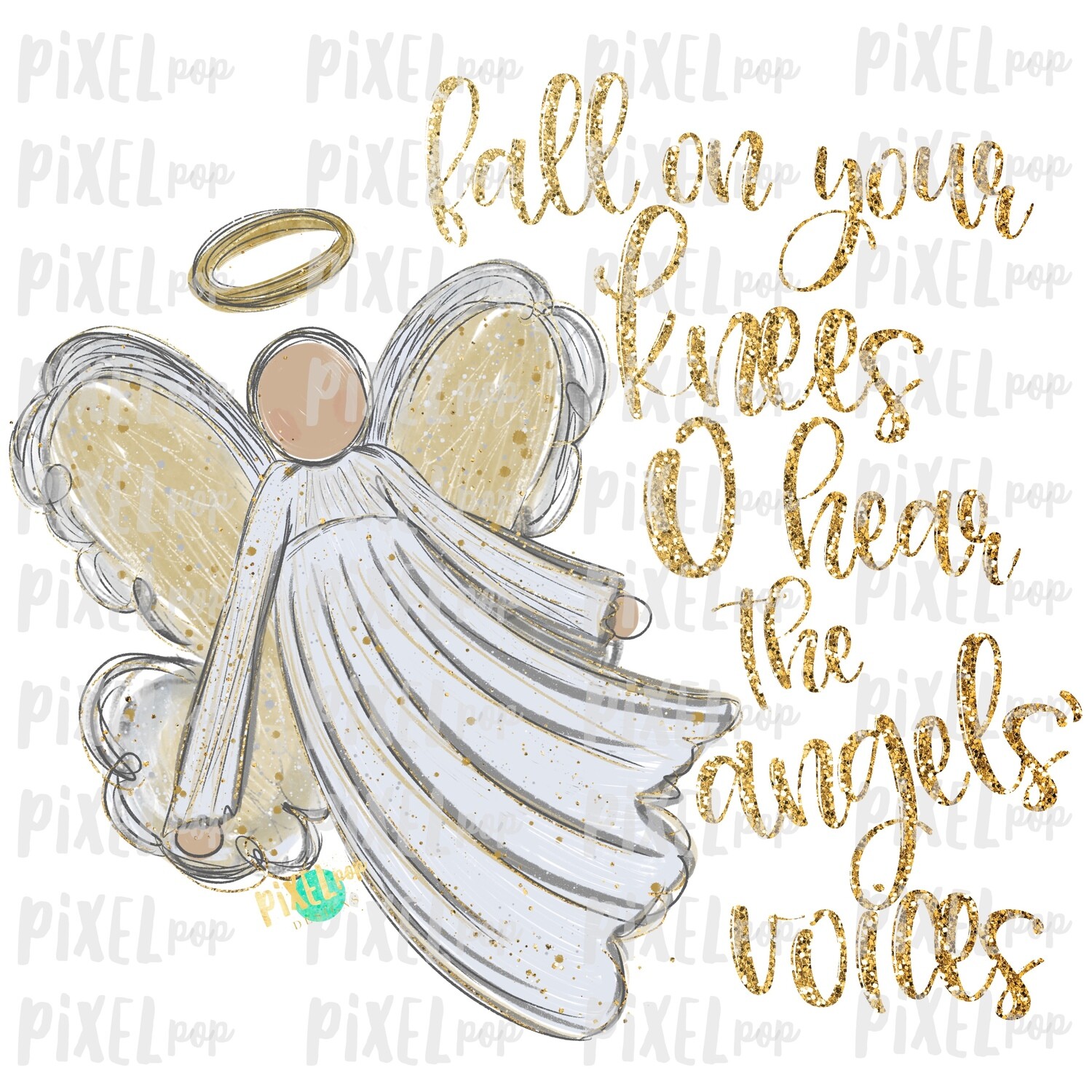 Light Skin Angel GLITTER Fall on Your Knees Art Sublimation PNG | Ornament Design | Hand Painted | Digital Download | Printable | Christmas