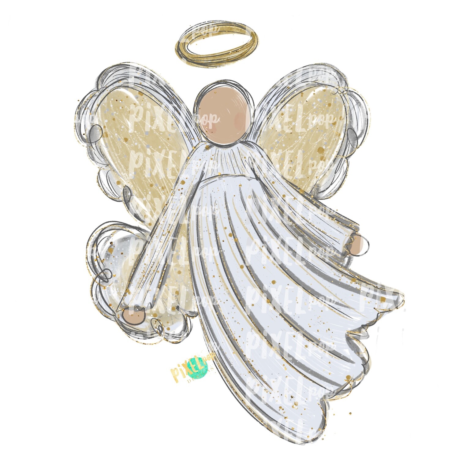 Light Skin Angel Watercolor Digital Art Sublimation PNG | Ornament Design | Hand Painted | Digital Download | Printable | Christmas | Loss