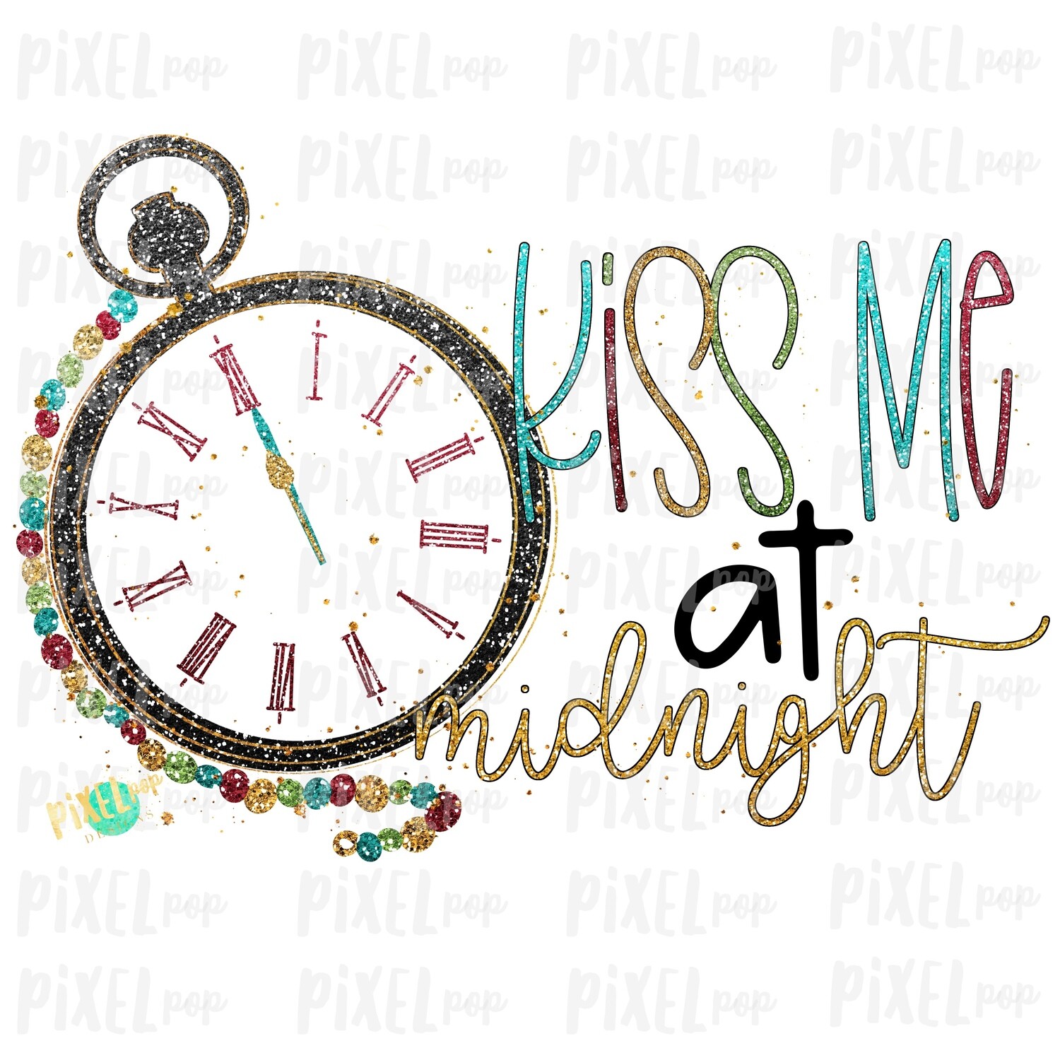 Kiss Me at Midnight Happy New Years Eve  Sublimation Art PNG | Christmas Art | Drawn Design | Sublimation PNG | Digital Download | Printable