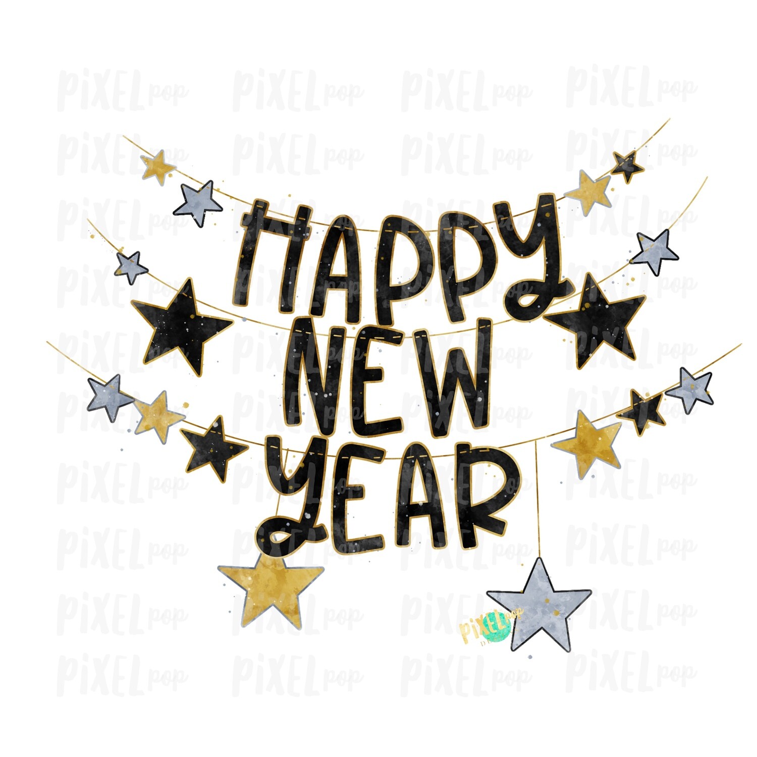 Happy New Year Banner New Year&#39;s Eve Sublimation Art PNG | Christmas Art | Drawn Design | Sublimation PNG | Digital Download | Printable