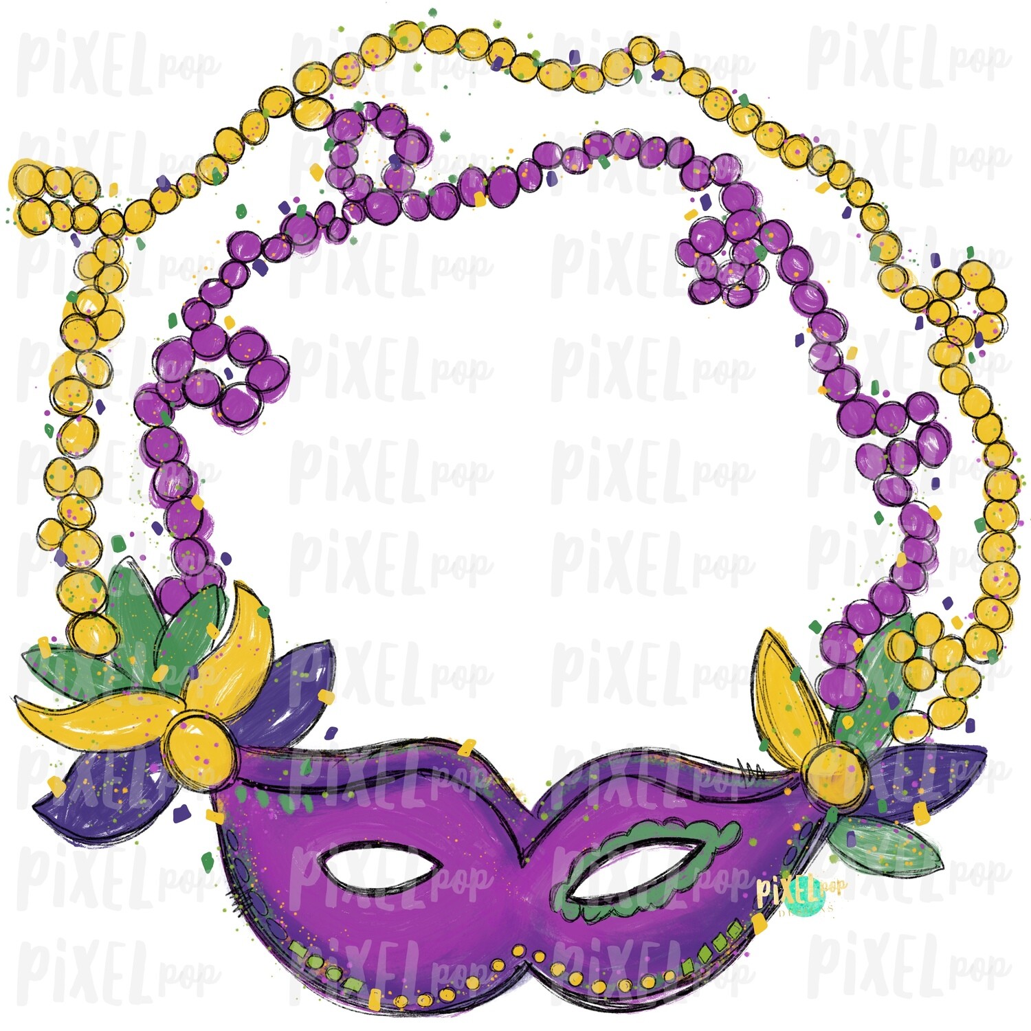 Mardi Gras Mask and Beads Blank Sublimation PNG | New Orleans Art | Hand Painted Design | Mardi Gras Design | Digital Download | Clip Art
