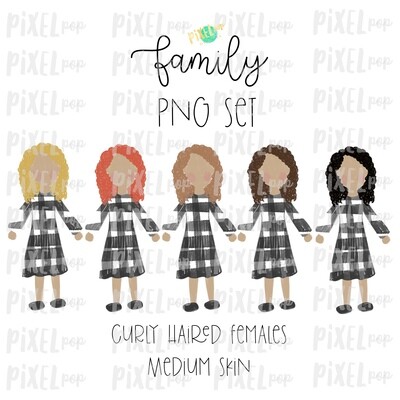 Curly Haired Females (Female E) with Medium Skin Tones Stick People Figure Family Members Set PNG Sublimation | Family Ornament | Portrait