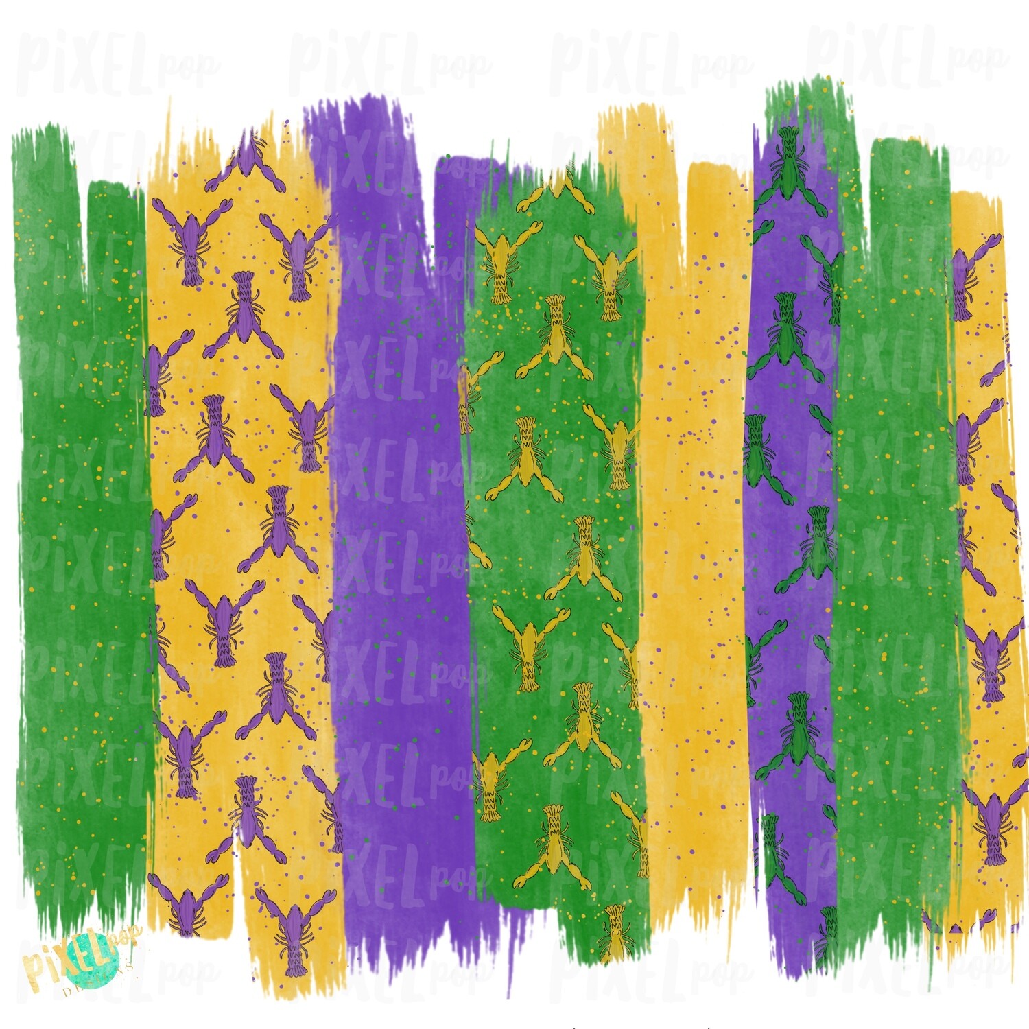 Mardi Gras Crawfish Brush Stroke Background Sublimation PNG | New Orleans | Hand Painted | Mardi Gras Design | Digital Download | Clip Art