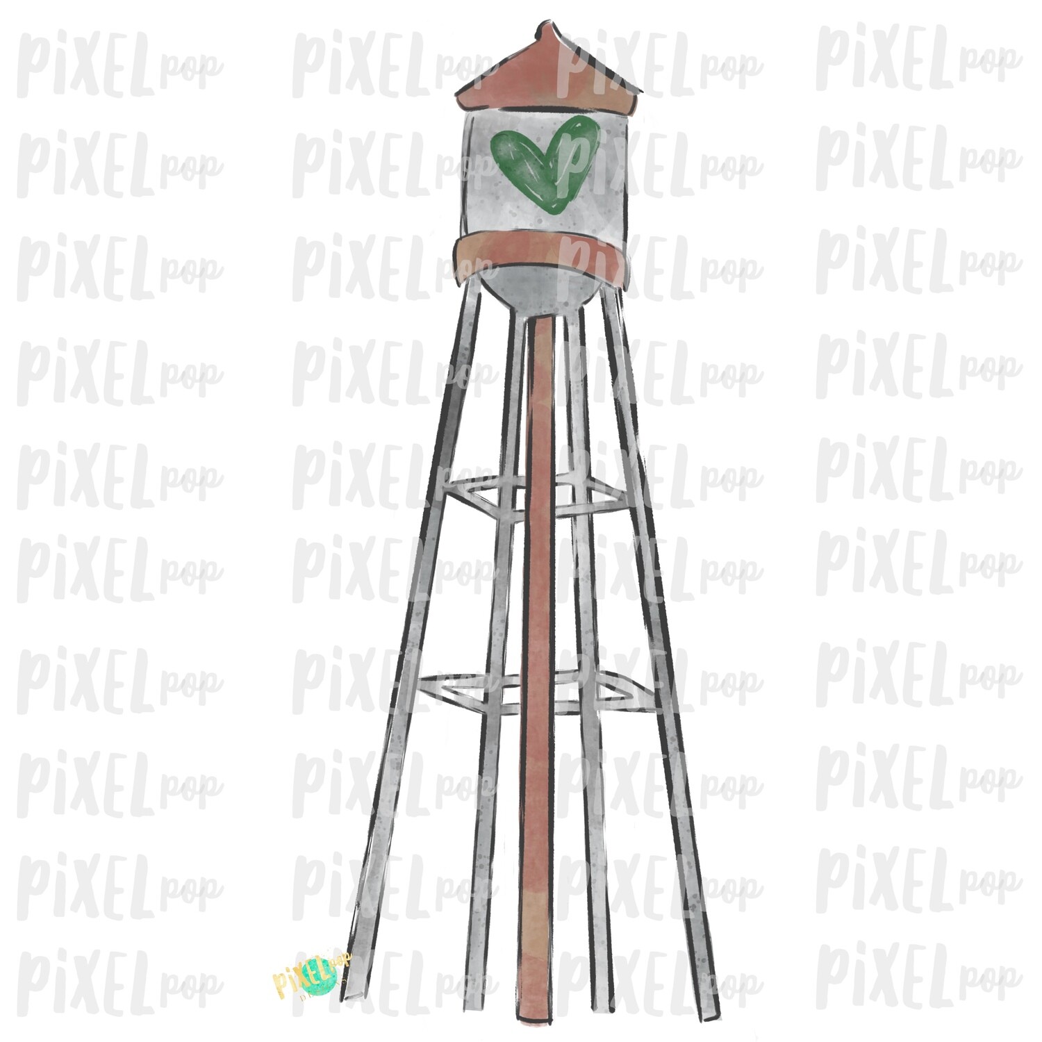 Water Tower Green Heart Digital Art Sublimation PNG | Valentines Day Art | Country Valentine | Digital Download | Printable Art | Clip Art