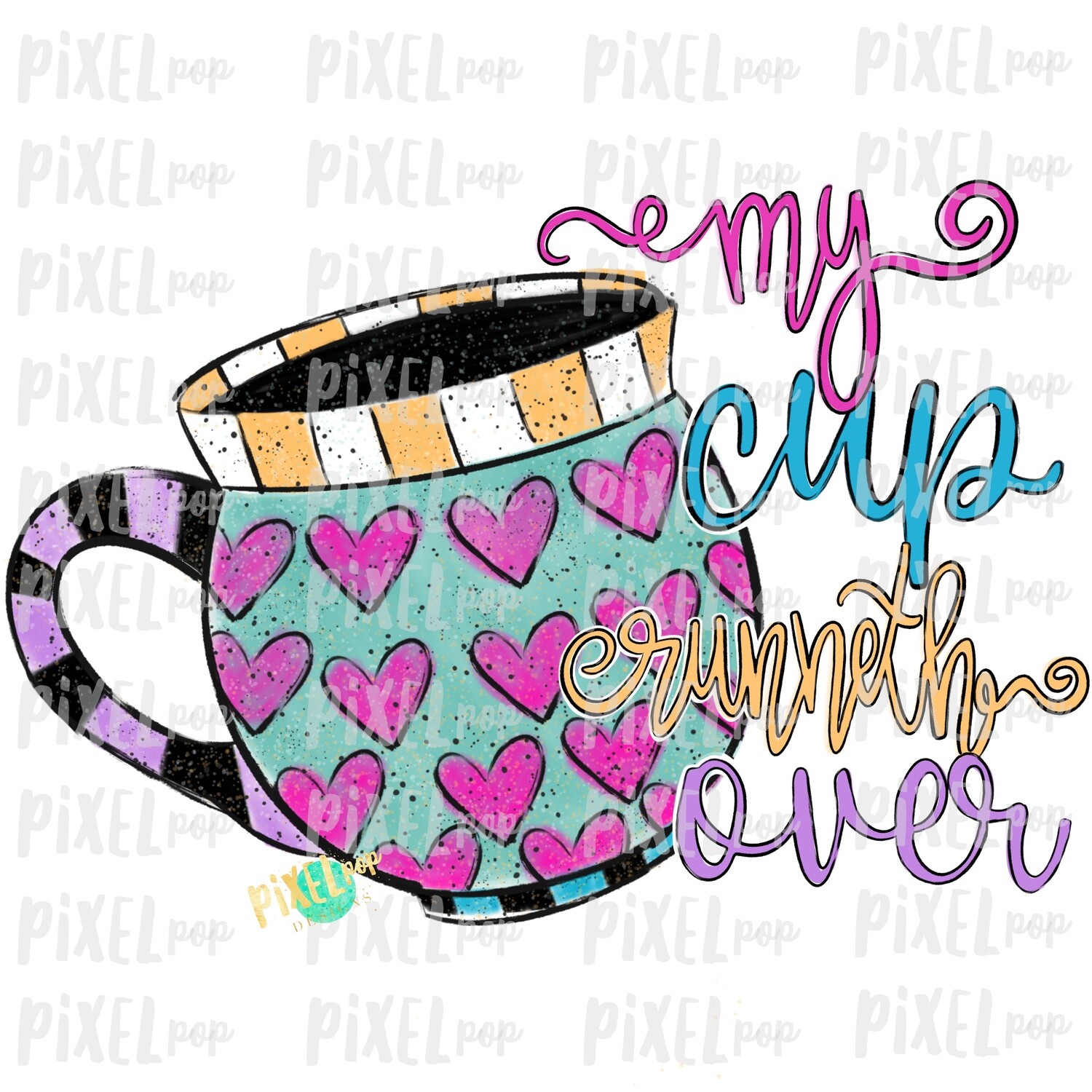 Valentine Heart Mug Cup Runneth Over Sublimation PNG | Valentines Day Art | Hearts Stripes | Digital Download | Printable Art | Clip Art
