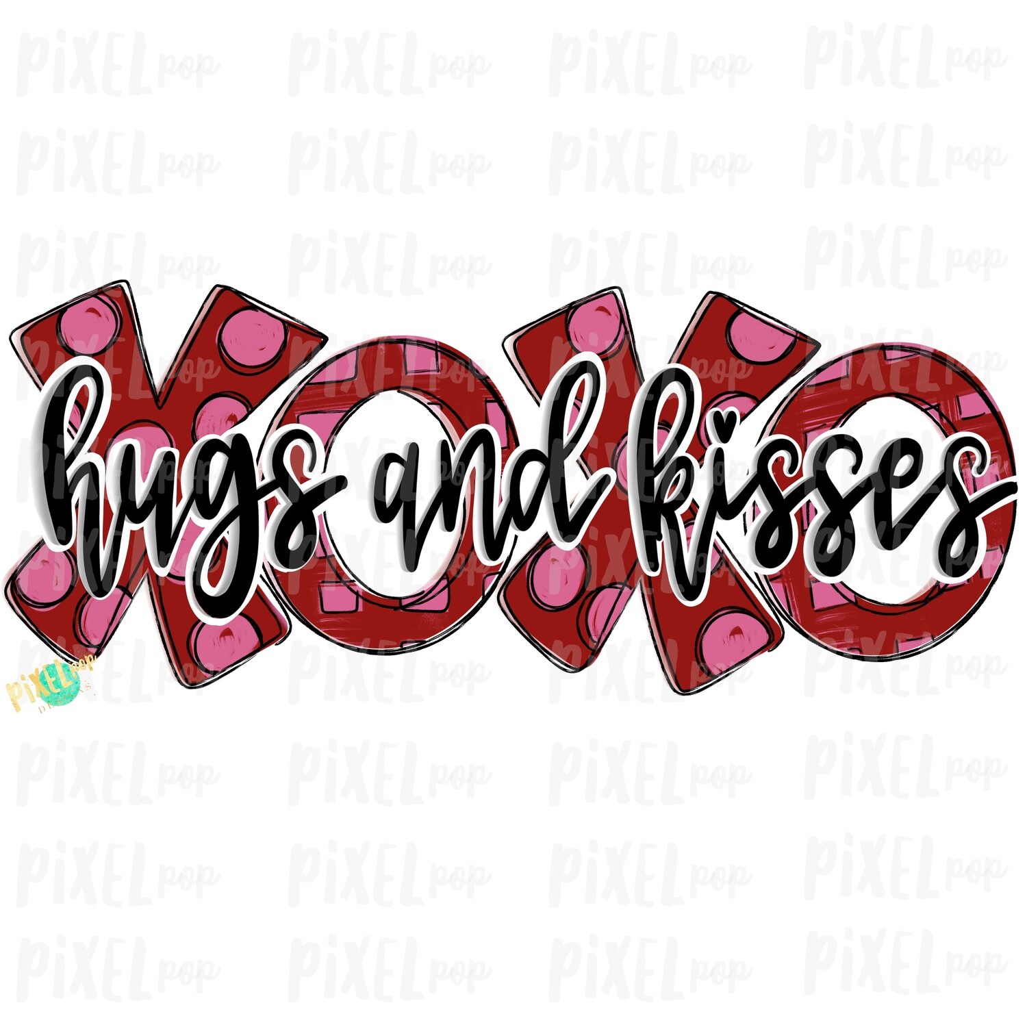 Hugs and Kisses XoXo Black Script Sublimation PNG | Valentine Day Art | Hand Painted Art | Digital Download | Printable Art | Clip Art