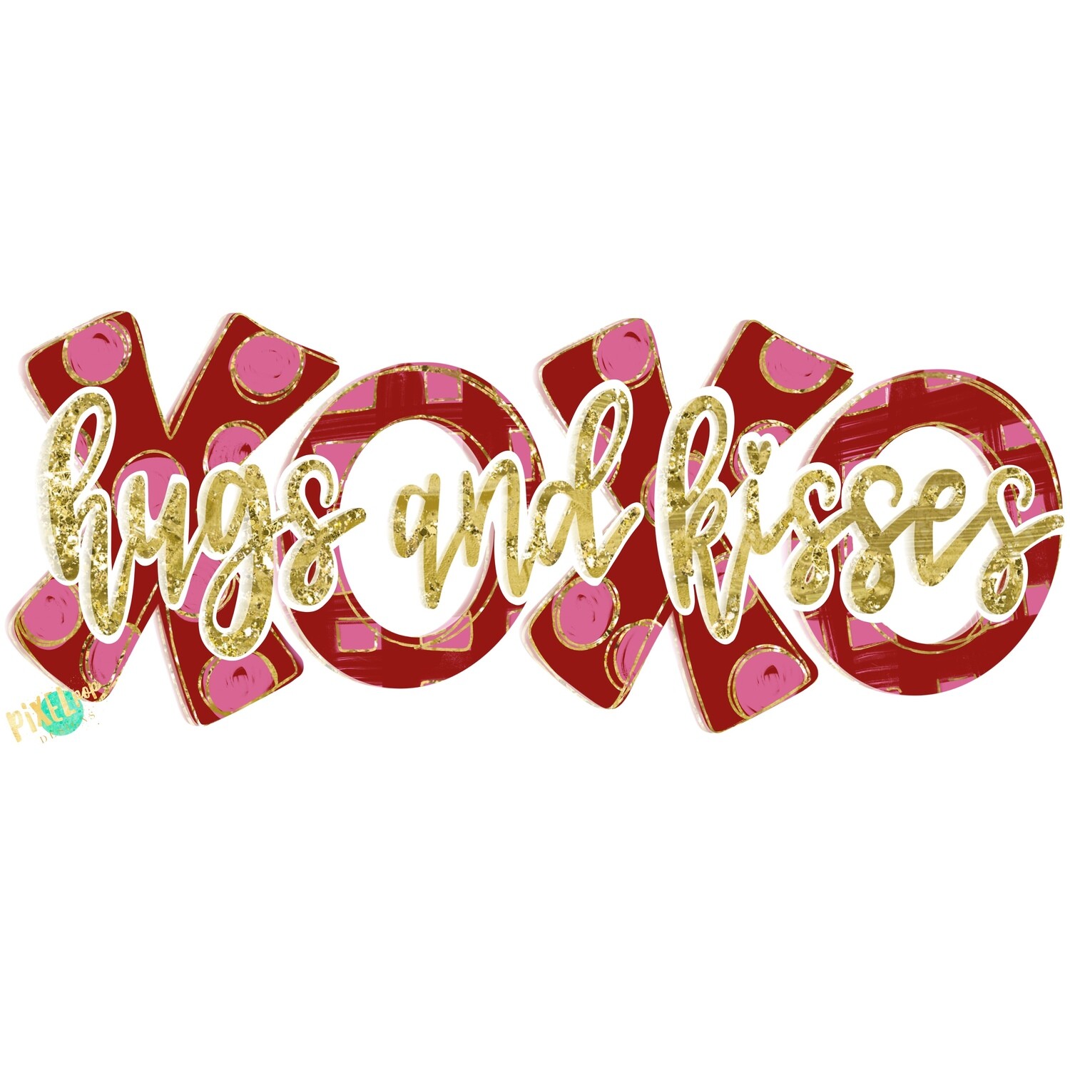 Hugs and Kisses XoXo Gold Script Sublimation PNG | Valentine Day Art | Hand Painted Art | Digital Download | Printable Art | Clip Art