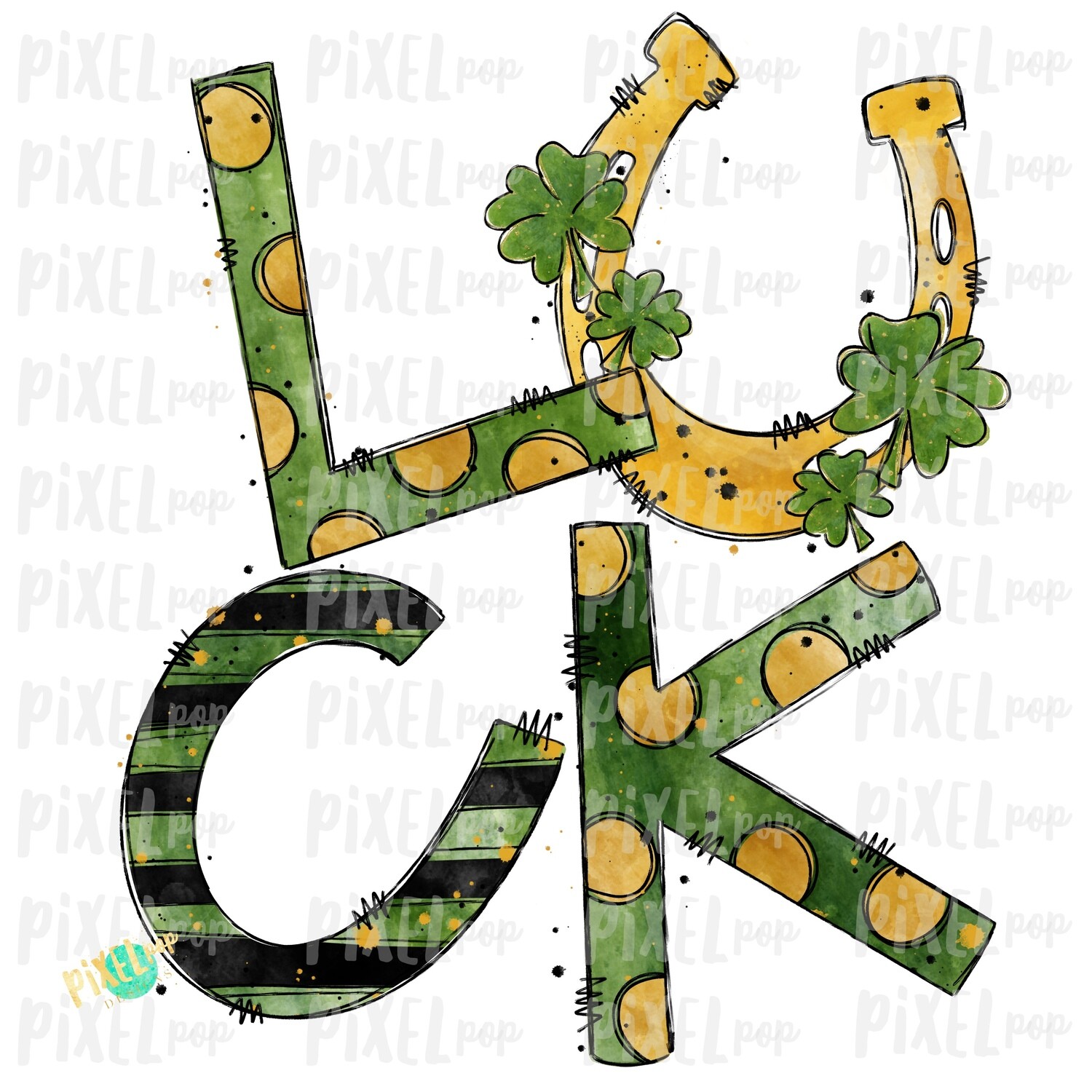 Luck Saint Patrick's Day Sublimation PNG | CloverArt | Horeshoe Design | Hand Painted Art | Digital Download | Printable | St. Paddy's Day
