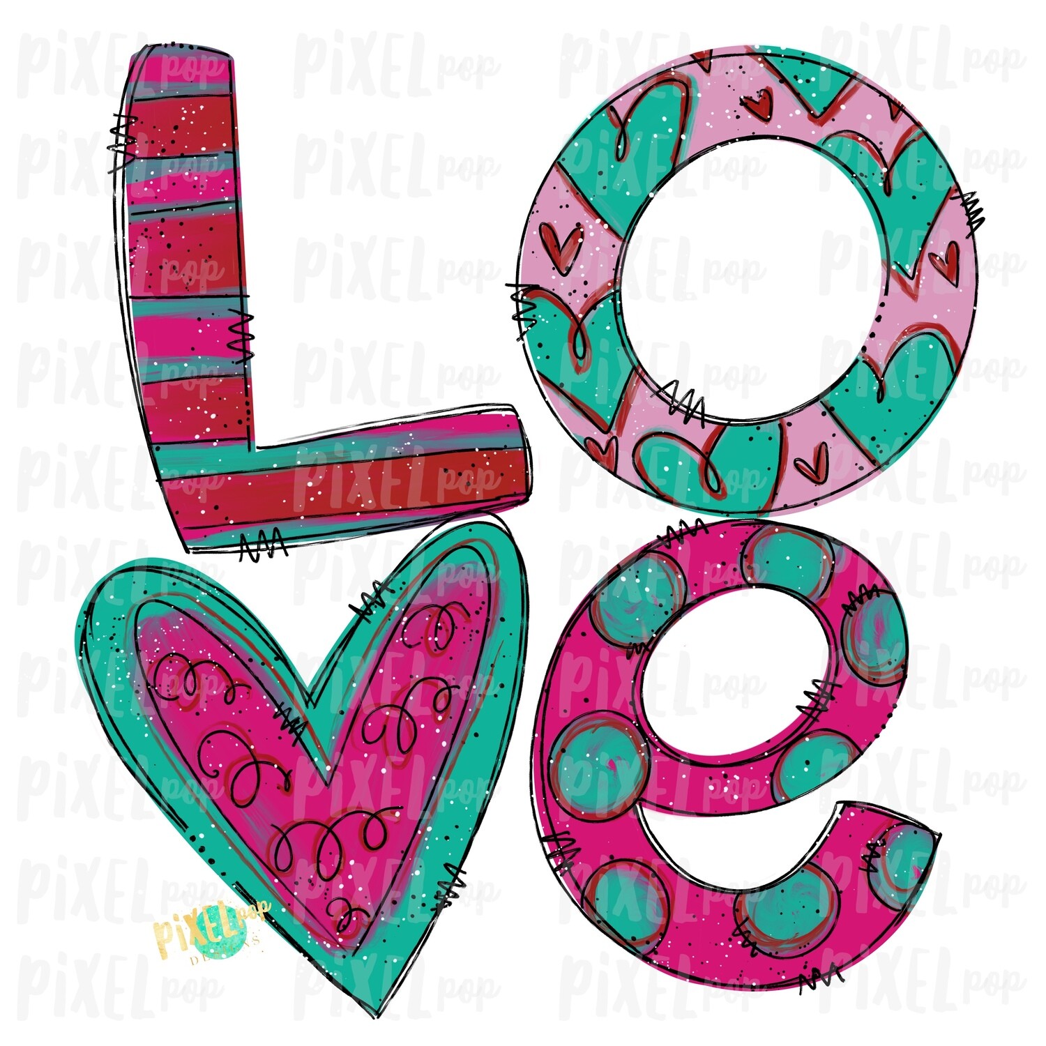 Love Funky Painted Valentines Day Sublimation PNG | Valentine Art | XoXo Design | Hand Painted Art | Digital Download | Printable | Clip Art