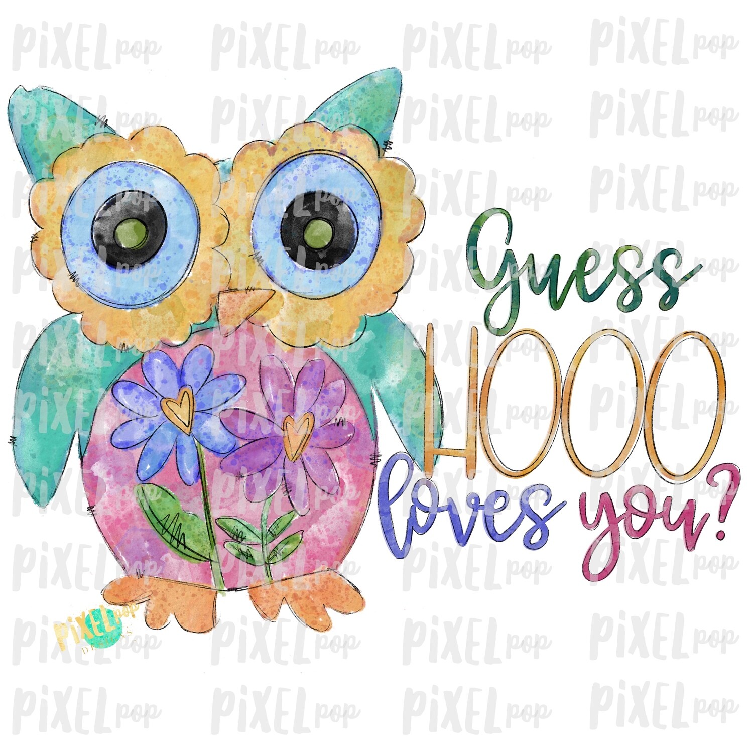 Owl Guess Hooo Loves You Valentines Day Sublimation PNG | Valentine Art | Owl | Hand Painted Art | Digital Download | Printable | Clip Art