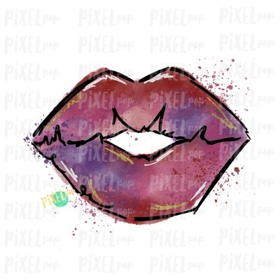 Watercolor Lips with Gold Sublimation PNG | Valentines Day Art | Lips PNG | Hand Painted Art | Digital Download | Printable Art | Clip Art