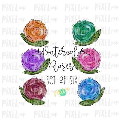 Watercolor Roses (Set of Six) PNG Sublimation Design | Sublimation Design | Heat Transfer PNG | Digital Download | Printable Art | Digital Art