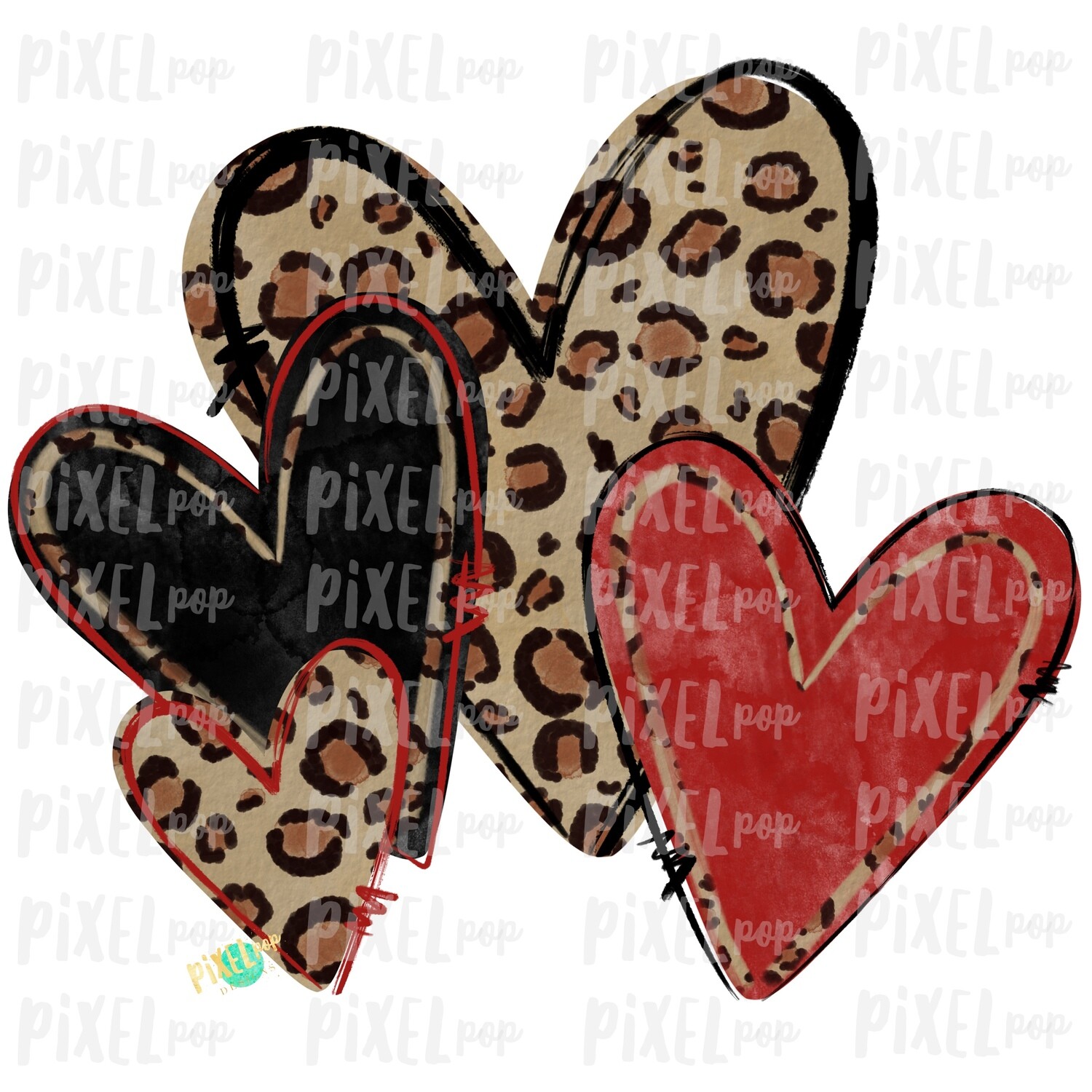 Leopard Print Hearts Valentine Sublimation PNG | Valentine Hearts | Leopard Hearts | Hand Painted Art | Digital Design | Printable Art