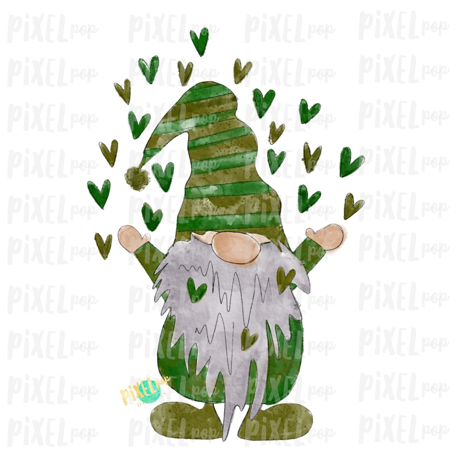 Valentine Heart Gnome Green Watercolor Sublimation PNG | Gnome Digital | Valentines Day Gnome | Valentine Gnome | Watercolor Gnome | Gnome
