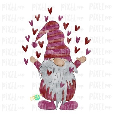 Valentine Heart Gnome Pink Red Watercolor Sublimation PNG | Gnome Digital | Valentines Day Gnome | Hearts Gnome | Watercolor Gnome | Gnome