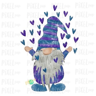 Valentine Heart Gnome Purple Blue Watercolor Sublimation PNG | Gnome Digital | Valentines Day Gnome | Heart Gnome | Watercolor Gnome | Gnome
