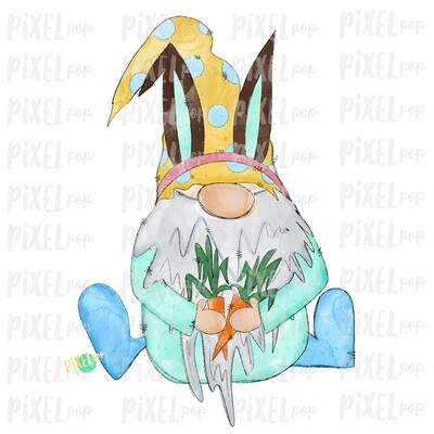 Bunny Garden Gnome with Carrots Watercolor Sublimation PNG | Gnome Digital | Valentines Day Gnome | Hearts Gnome | Watercolor Gnome | Gnome