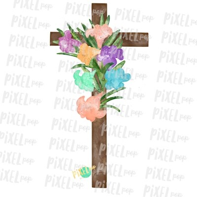 Watercolor Cross with Lillies Sublimation PNG Design | Hand Drawn Painted Design | Sublimation PNG | Digital Download | Printable Artwork