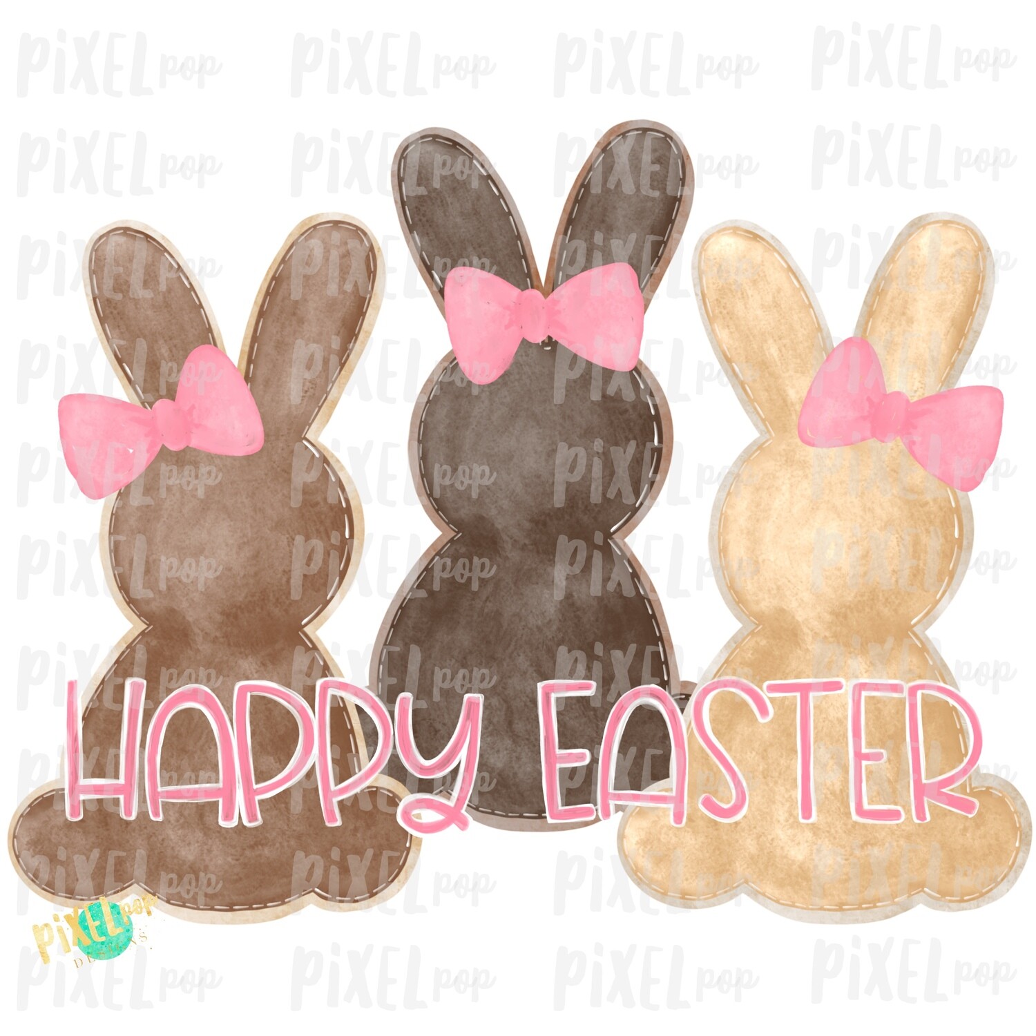 Brown Girl Bunnies Trio Watercolor Sublimation Design PNG | Easter Design | Bunny Design | Easter PNG | Sublimation Design | Watercolor Art