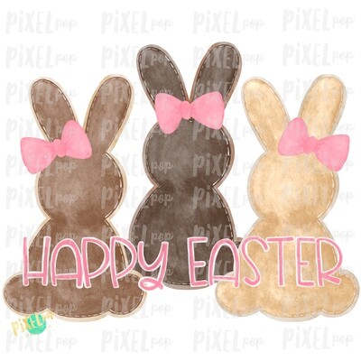 Brown Girl Bunnies Trio Watercolor Sublimation Design PNG | Easter Design | Bunny Design | Easter PNG | Sublimation Design | Watercolor Art