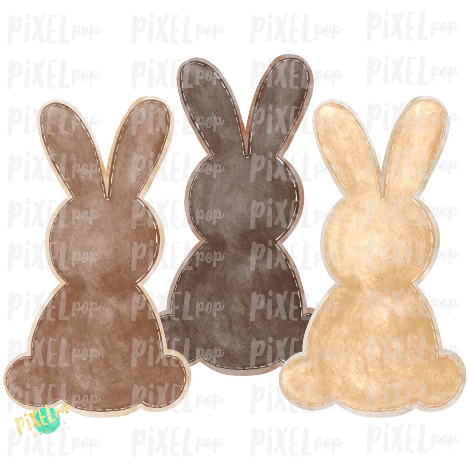 Bunny Watercolor Trio Browns Tan Sublimation Design PNG | Easter Design | Bunny Design | Easter PNG | Sublimation Design | Watercolor Art