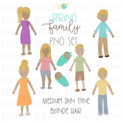 SPRING Medium Skin Blonde Hair Stick People Figure Family PNG Sublimation | Family Ornament | Family Portrait Images | Digital Download