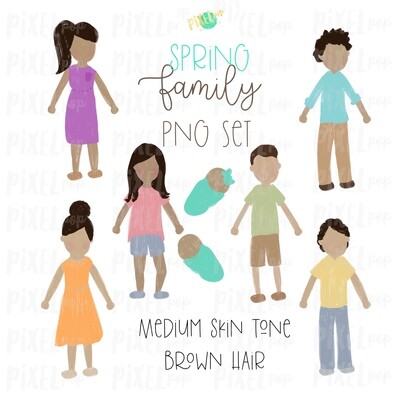 SPRING Medium Skin Brown Hair Stick People Figure Family PNG Sublimation | Family Ornament | Family Portrait Images | Digital Download