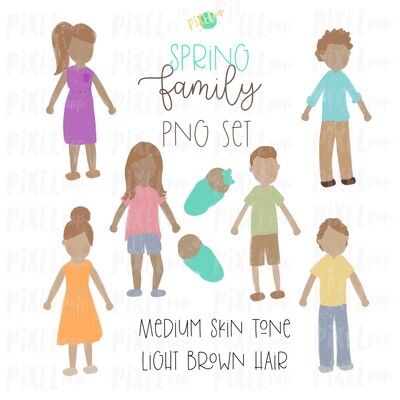 SPRING Medium Skin Light Brown Hair Stick People Figure Family PNG Sublimation | Family Ornament | Family Portrait Images | Digital Download