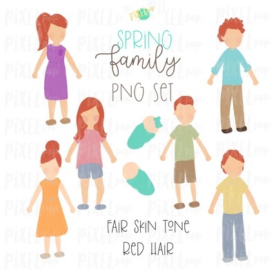 SPRING Fair Skin Red Hair Stick People Figure Family PNG Sublimation | Family Ornament | Family Portrait Images | Digital Download