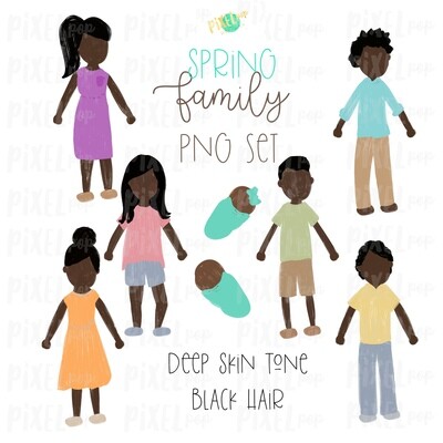 SPRING Deep Skin Black Hair Stick People Figure Family PNG Sublimation | Family Ornament | Family Portrait Images | Digital Download