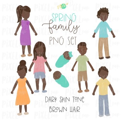 SPRING Dark Skin Brown Hair Stick People Figure Family PNG Sublimation | Family Ornament | Family Portrait Images | Digital Download