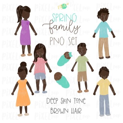 SPRING Deep Skin Brown Hair Stick People Figure Family PNG Sublimation | Family Ornament | Family Portrait Images | Digital Download