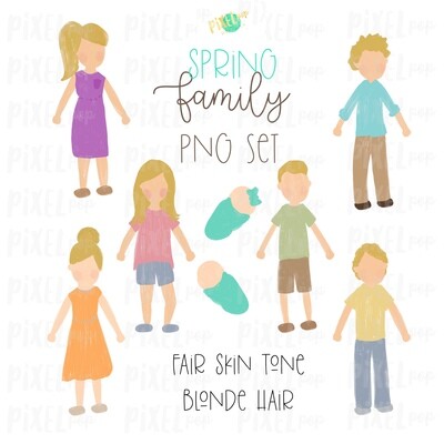 SPRING Fair Skin Blonde Hair Stick People Figure Family PNG Sublimation | Family Ornament | Family Portrait Images | Digital Download