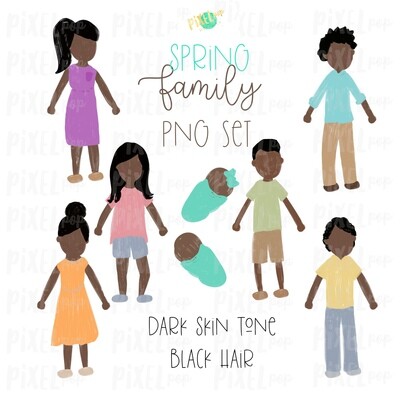 SPRING Dark Skin Black Hair Stick People Figure Family PNG Sublimation | Family Ornament | Family Portrait Images | Digital Download