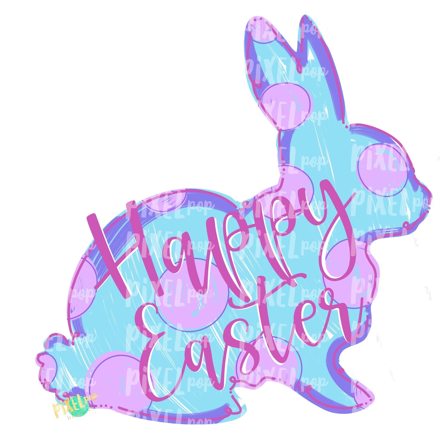 Happy Easter Bunny Polka Dot Silhouette BLUE Sublimation PNG | Easter Art | Heat Transfer PNG | Digital Download | Printable | Digital Art
